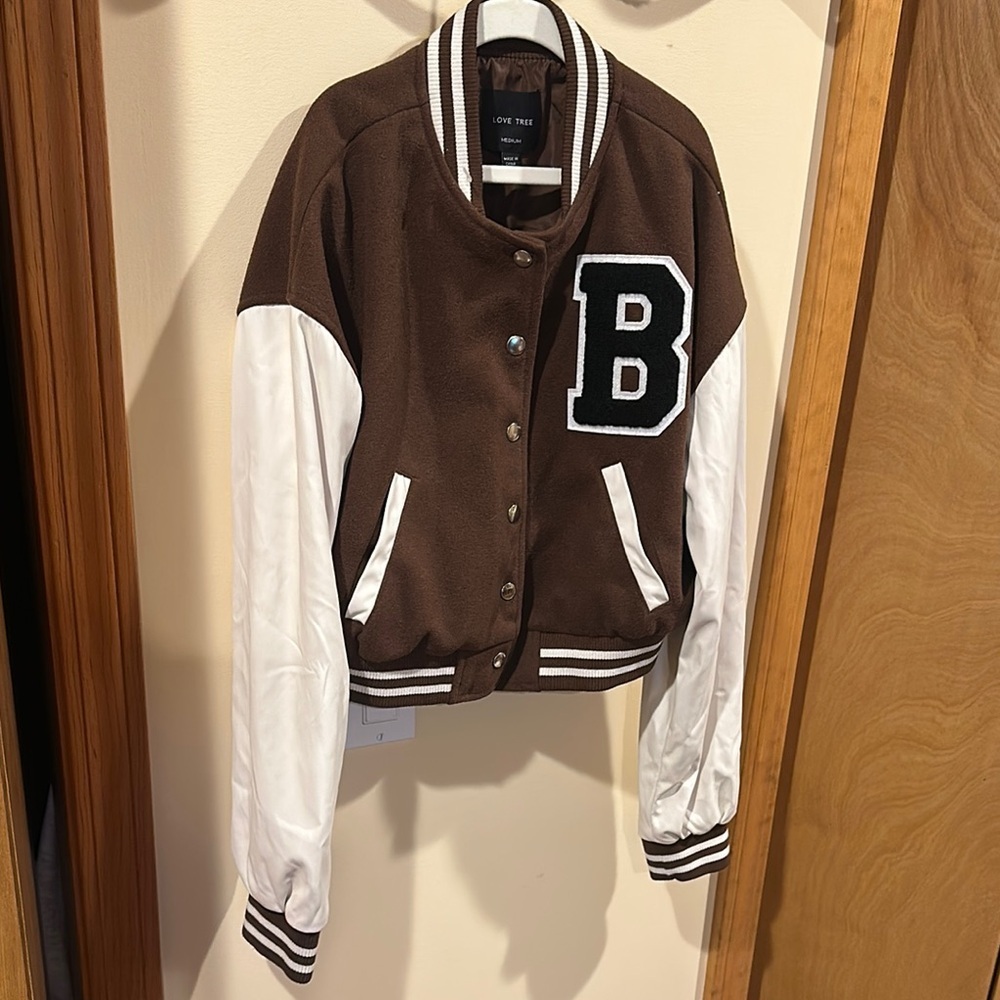 Love Tree Brown and White Kids Varsity Jacket